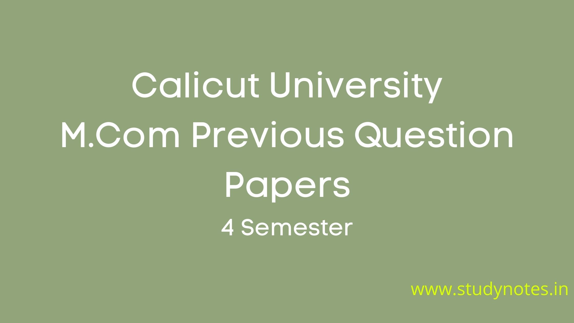 Fourth Semester M.Com Previous Question Paper Of Calicut University