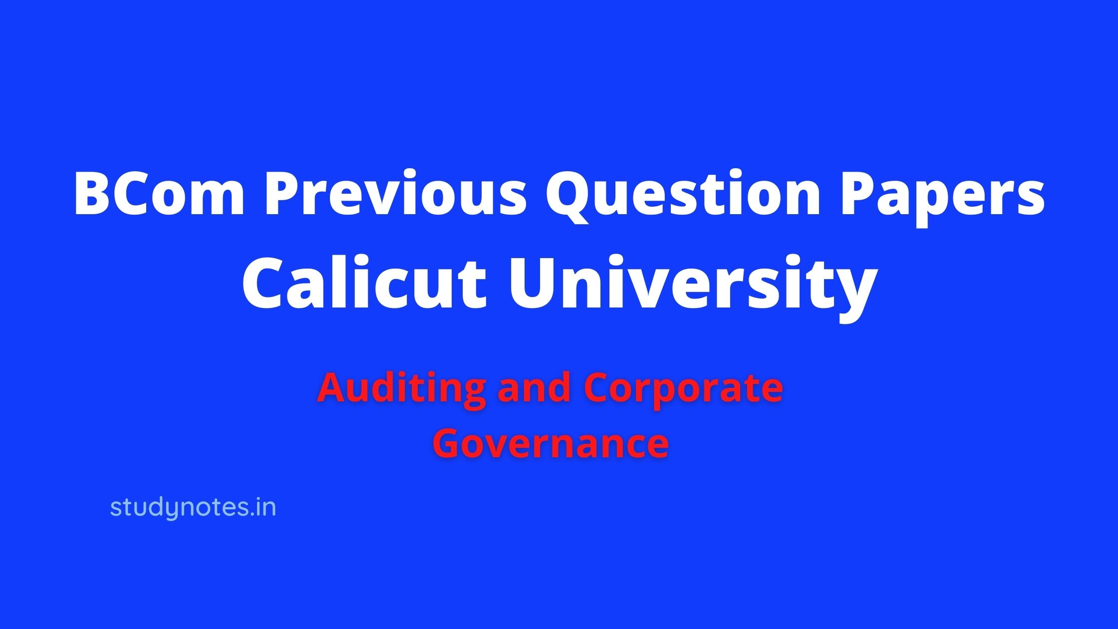 Auditing and Corporate Governance qp